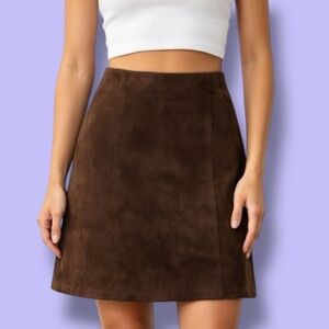 Brandon Thomas Real Suede 1990s Vintage Chocolate A-Line Skirt